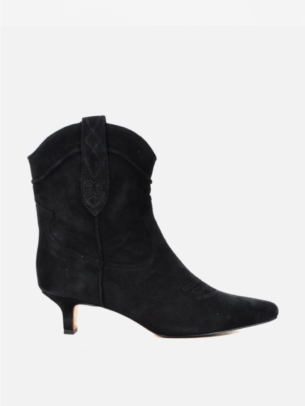 Sam Edelman Black Suede Western Kitten Heel Ankle Boots